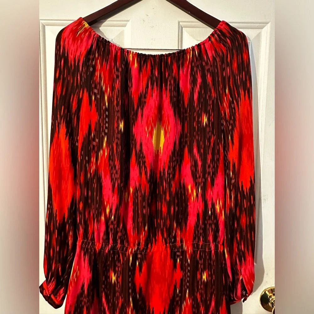 HAUTE HIPPIE HH Silk Haute Hippie Ikat Elevated Basics Red L/Sleeve Tunic Top S - Picture 12 of 16